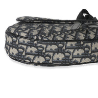 Christian Dior Beige Navy Jacquard Canvas Saddle Bag Handbag box