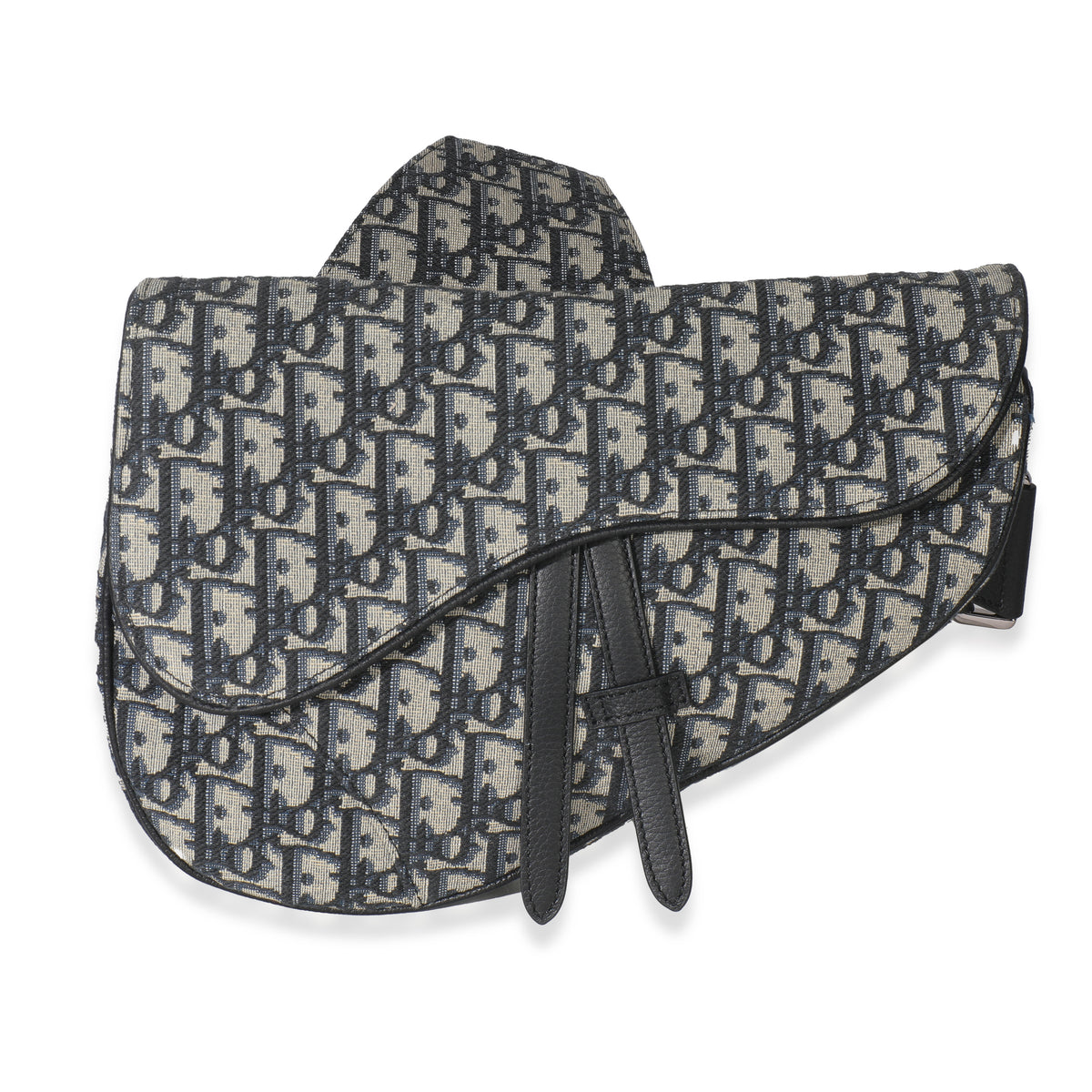 Christian Dior Beige Navy Jacquard Canvas Saddle Bag Handbag fv