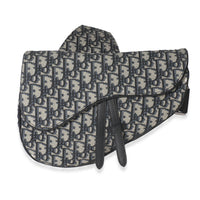 Christian Dior Beige Navy Jacquard Canvas Saddle Bag Handbag fv