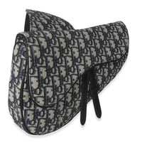 Christian Dior Beige Navy Jacquard Canvas Saddle Bag Handbag pv