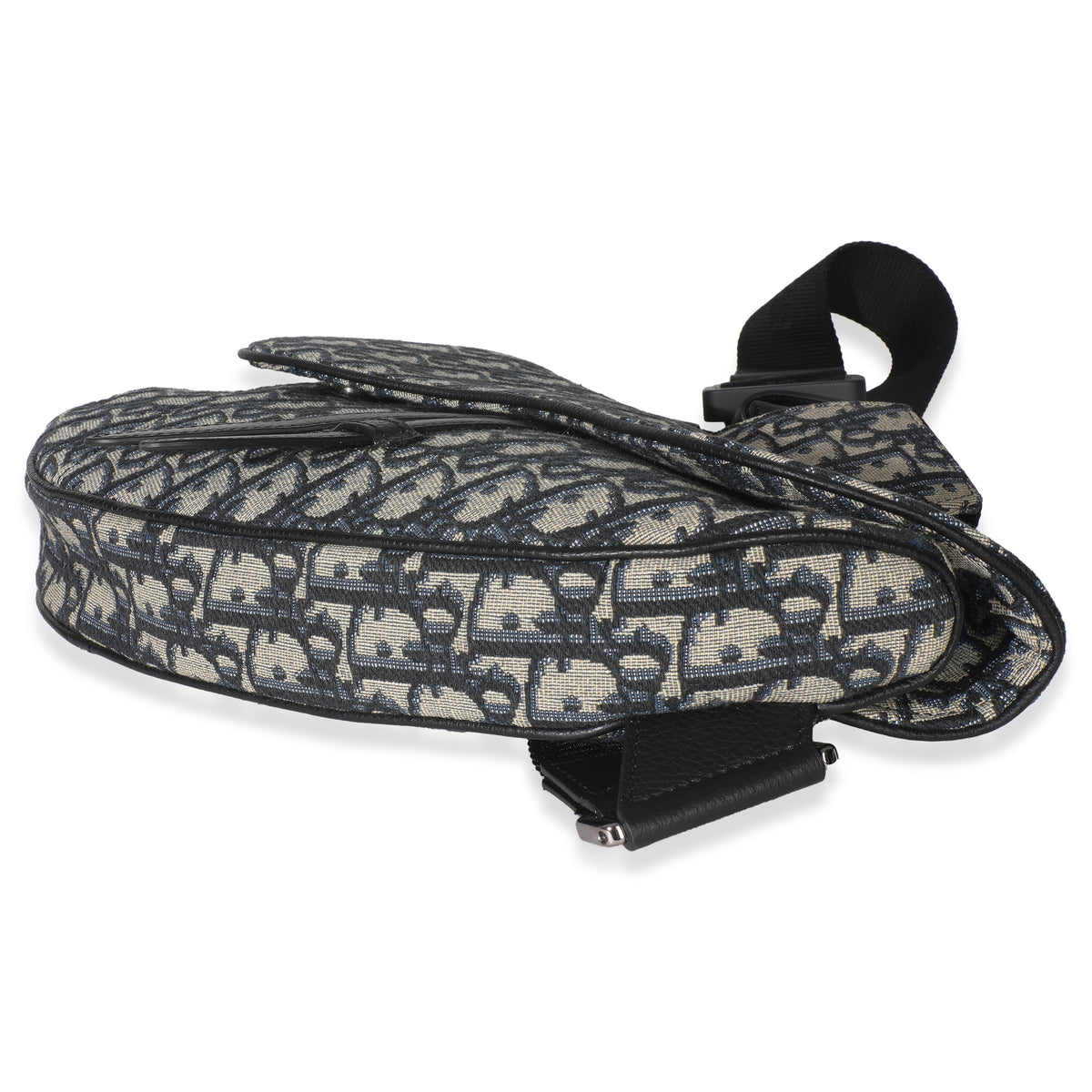 Beige Navy Jacquard Canvas Saddle Bag