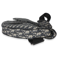 Beige Navy Jacquard Canvas Saddle Bag