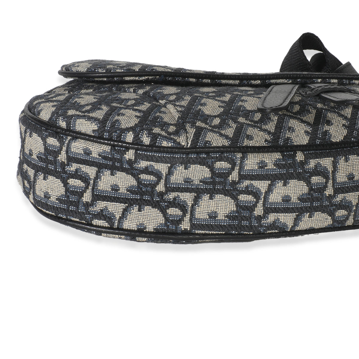 Beige Navy Jacquard Canvas Saddle Bag