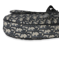 Beige Navy Jacquard Canvas Saddle Bag