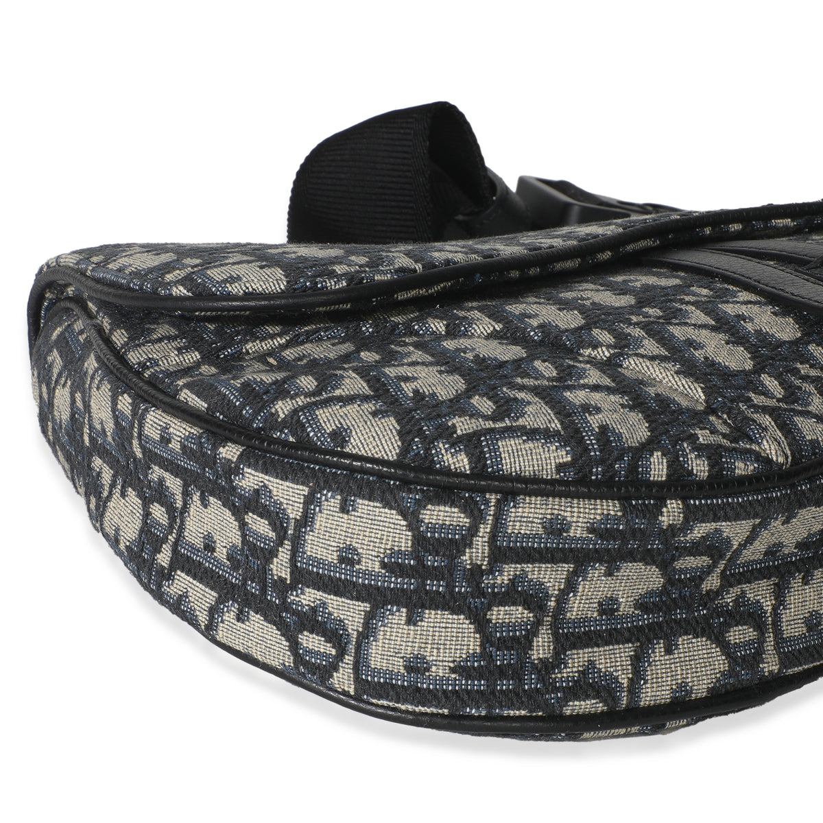 Beige Navy Jacquard Canvas Saddle Bag