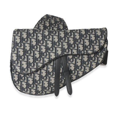 Beige Navy Jacquard Canvas Saddle Bag