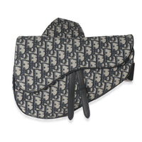 Beige Navy Jacquard Canvas Saddle Bag