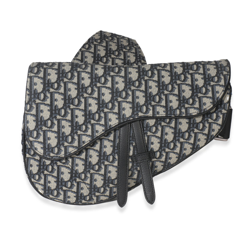 Beige Navy Jacquard Canvas Saddle Bag