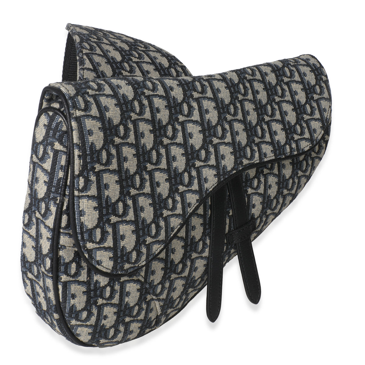 Beige Navy Jacquard Canvas Saddle Bag