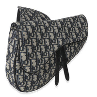 Beige Navy Jacquard Canvas Saddle Bag
