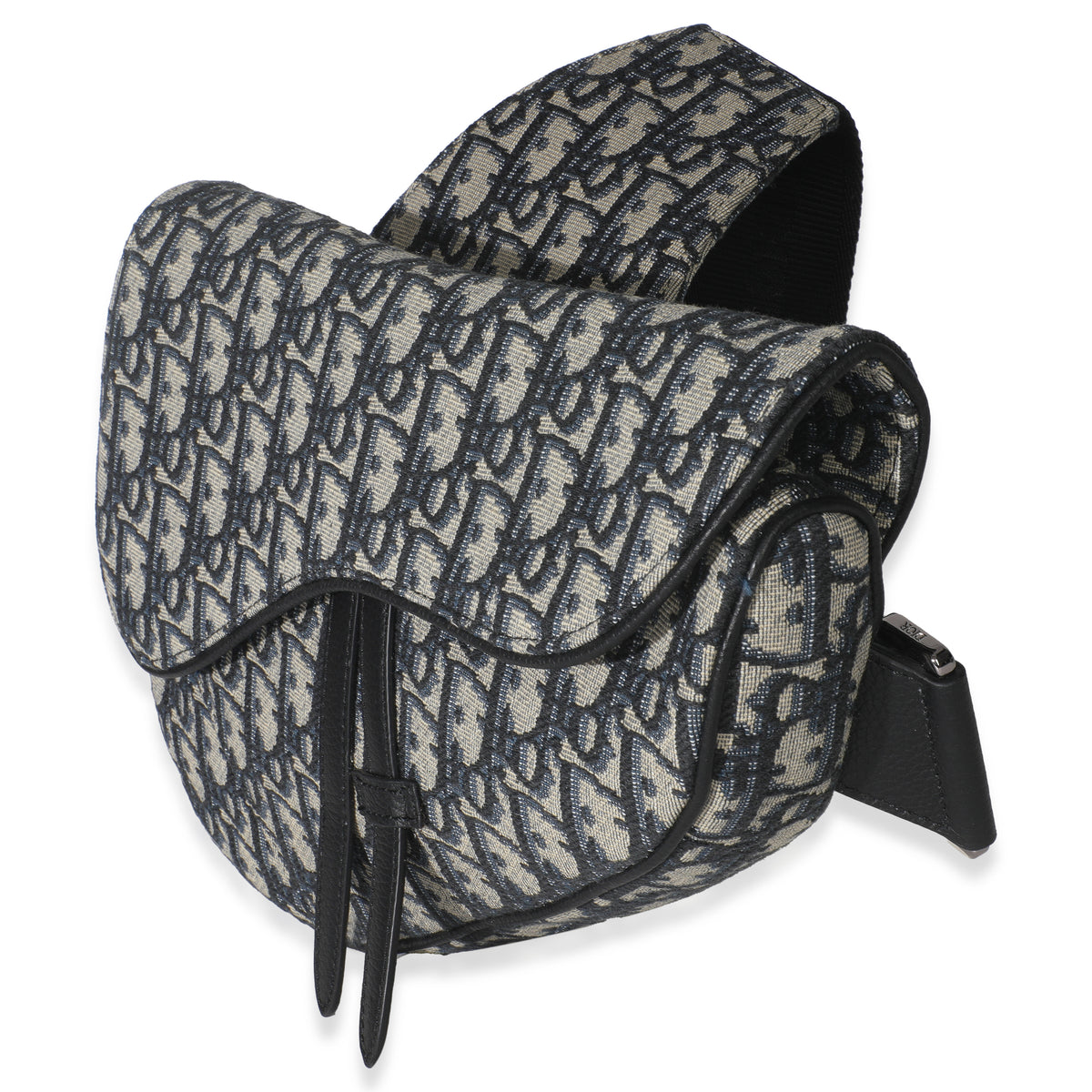 Beige Navy Jacquard Canvas Saddle Bag