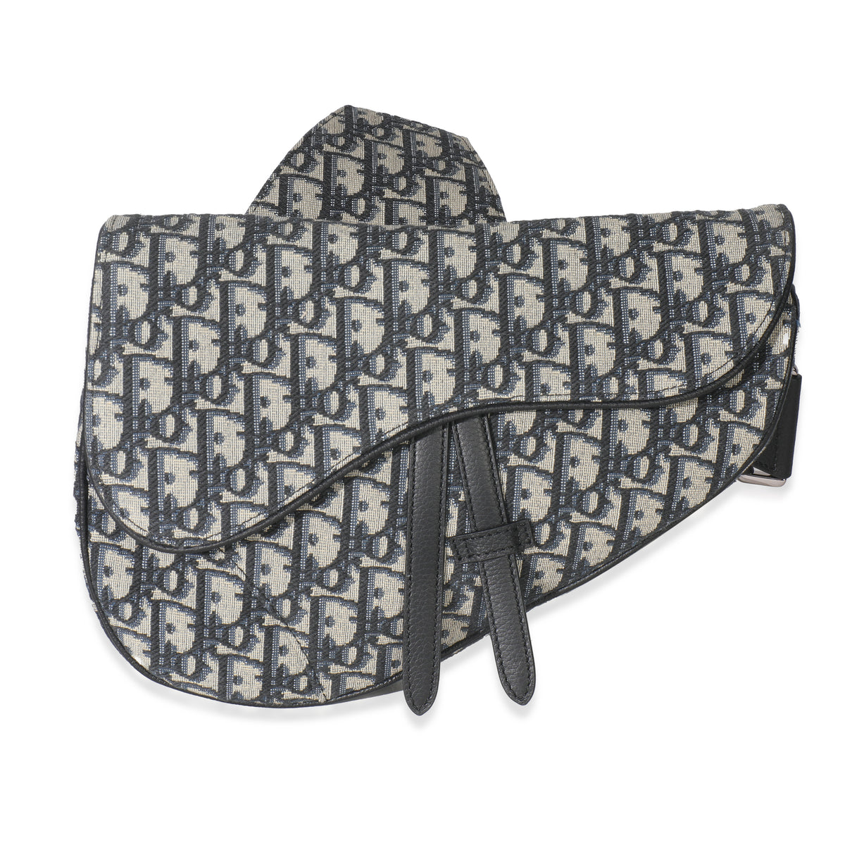 Christian Dior Beige Navy Jacquard Canvas Saddle Bag Handbag fv