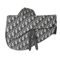 Christian Dior Beige Navy Jacquard Canvas Saddle Bag Handbag fv