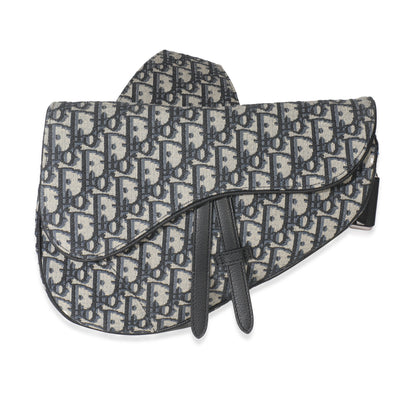 Beige Navy Jacquard Canvas Saddle Bag
