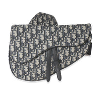 Beige Navy Jacquard Canvas Saddle Bag