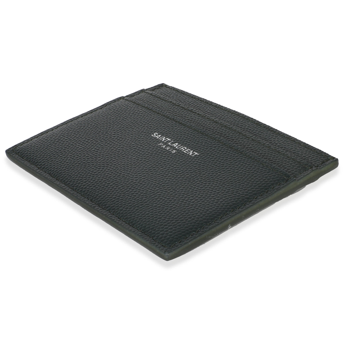 Saint Laurent Dark Khaki Grain De Poudre Credit Card Case Wallet box
