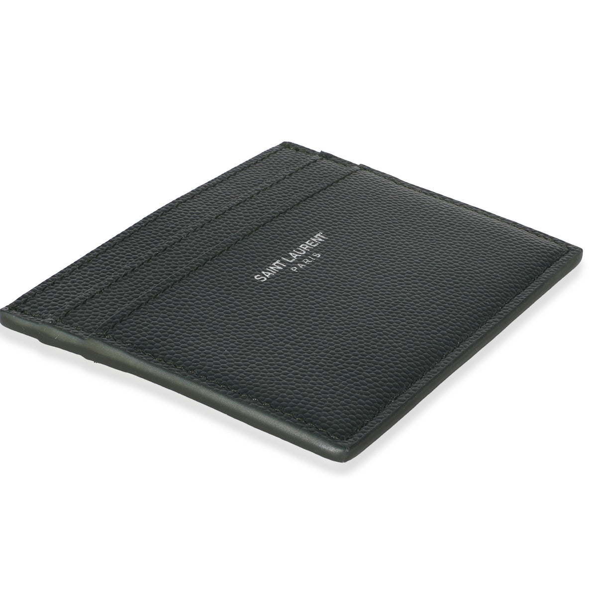 Saint Laurent Dark Khaki Grain De Poudre Credit Card Case Wallet clasp