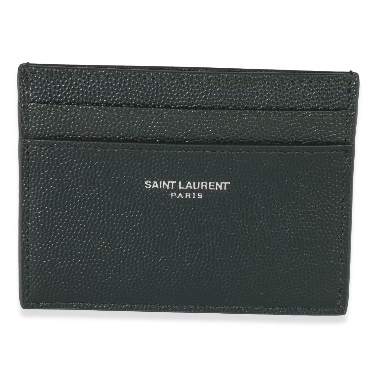 Saint Laurent Dark Khaki Grain De Poudre Credit Card Case Wallet fv