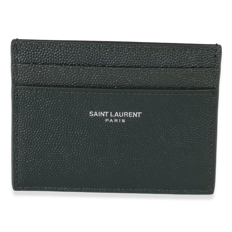 Saint Laurent Dark Khaki Grain De Poudre Credit Card Case Wallet fv