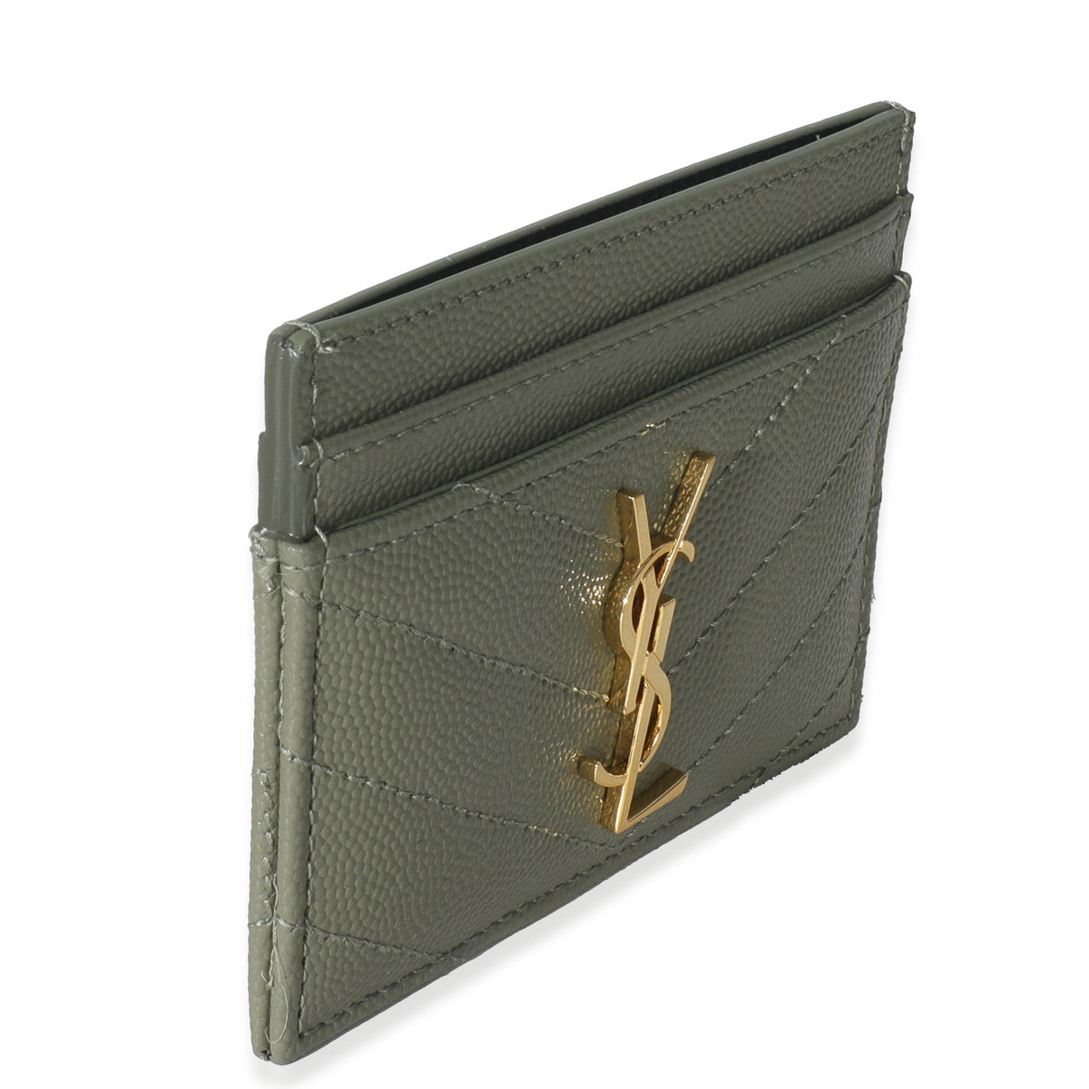 Saint Laurent Light Green Grain De Poudre Matelasse Cassandre Card Case Wallet pv