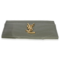 Saint Laurent Light Green Grain De Poudre Matelasse Cassandre Card Case Wallet stamp