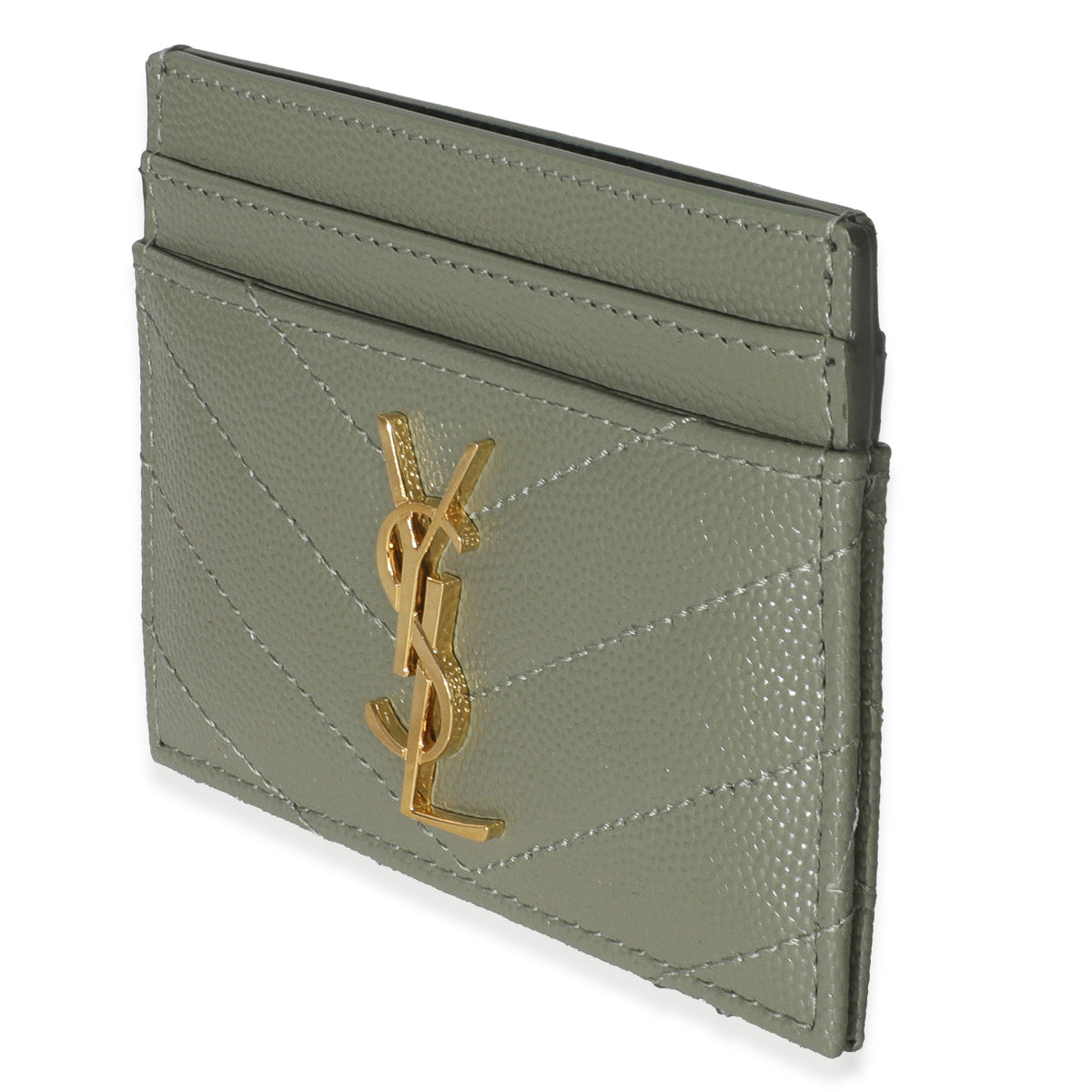 Saint Laurent Light Green Grain De Poudre Matelasse Cassandre Card Case Wallet sv