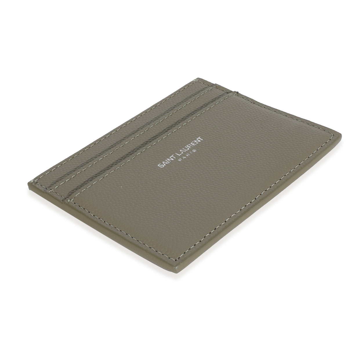 Saint Laurent Olive Green Grain De Poudre Credit Card Case Wallet box
