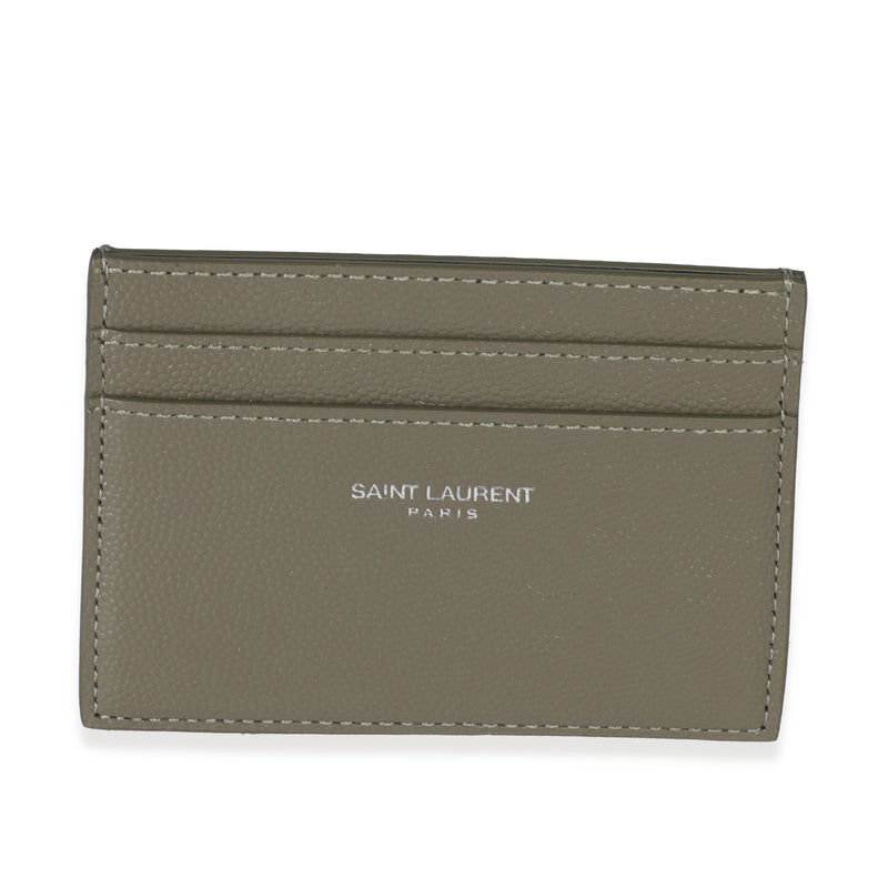 Olive Green Grain De Poudre Credit Card Case