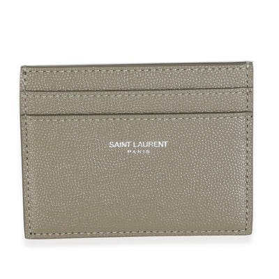 Saint Laurent Olive Green Grain De Poudre Credit Card Case Wallet fv