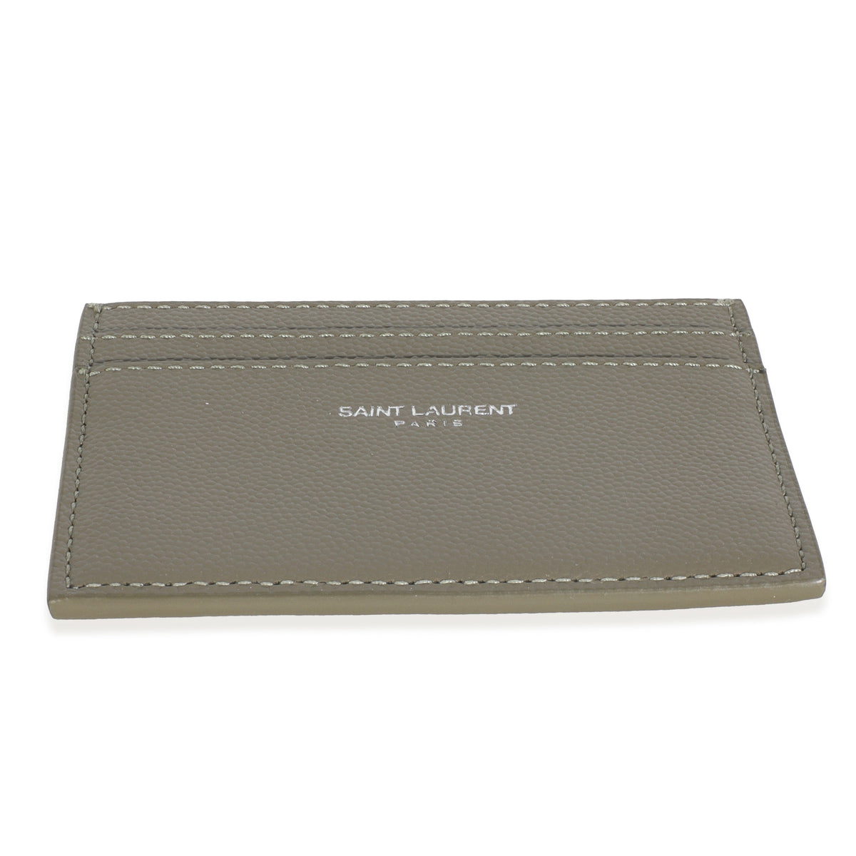 Saint Laurent Olive Green Grain De Poudre Credit Card Case Wallet stamp