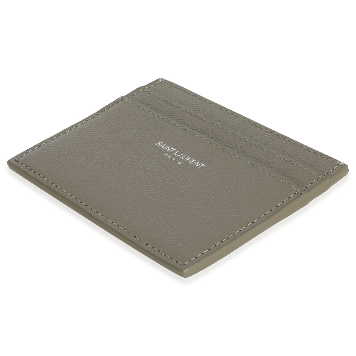 Saint Laurent Olive Green Grain De Poudre Credit Card Case Wallet clasp
