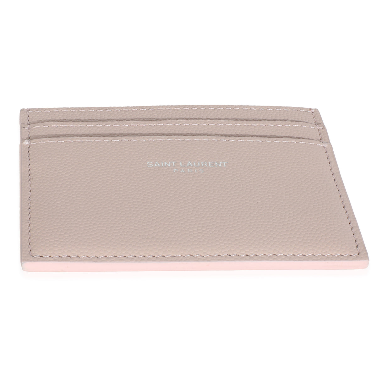 Saint Laurent Light Pink Grain De Poudre Credit Card Case Wallet stamp