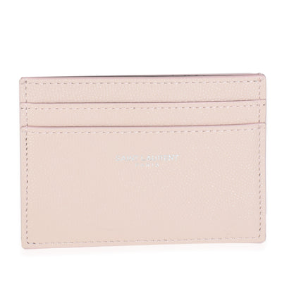 Saint Laurent Light Pink Grain De Poudre Credit Card Case Wallet fv