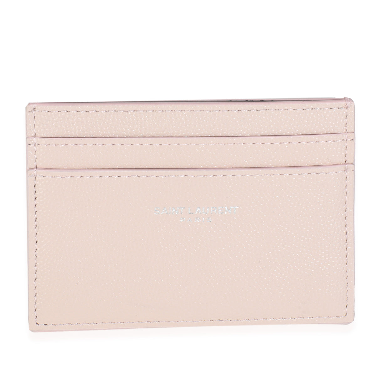 Saint Laurent Light Pink Grain De Poudre Credit Card Case Wallet fv