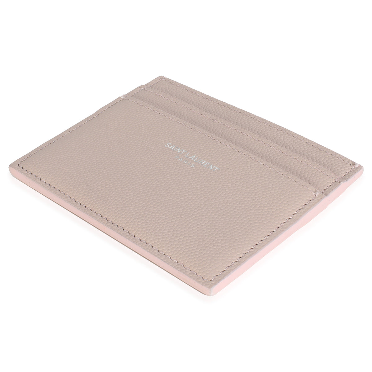Saint Laurent Light Pink Grain De Poudre Credit Card Case Wallet clasp