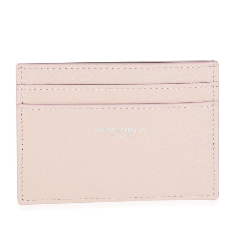 Saint Laurent Light Pink Grain De Poudre Credit Card Case Wallet fv