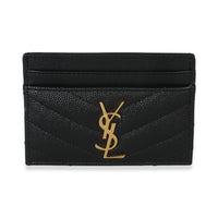 Saint Laurent Black Grain De Poudre Matelasse Cassandre Card Case Handbag id
