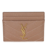 Saint Laurent Pale Pink Grain De Poudre Matelasse Cassandre Card Case Wallet sv