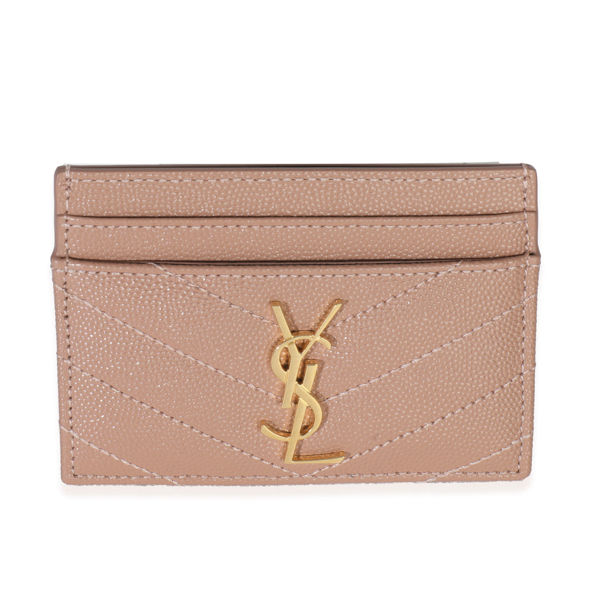 Saint Laurent Pale Pink Grain De Poudre Matelasse Cassandre Card Case Wallet fv