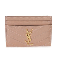 Saint Laurent Pale Pink Grain De Poudre Matelasse Cassandre Card Case Wallet fv
