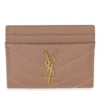 Saint Laurent Pale Pink Grain De Poudre Matelasse Cassandre Card Case Wallet sv