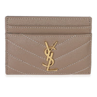 Saint Laurent Dark Taupe Grain De Poudre Matelasse Cassandre Card Case Wallet fv