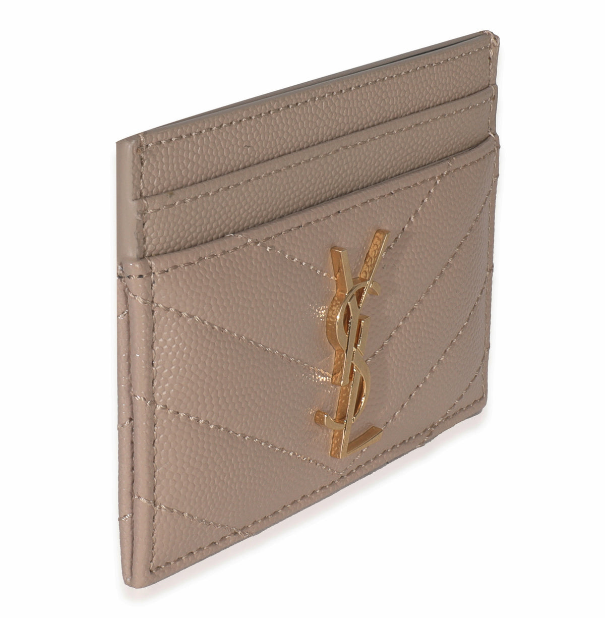 Saint Laurent Dark Taupe Grain De Poudre Matelasse Cassandre Card Case Wallet pv