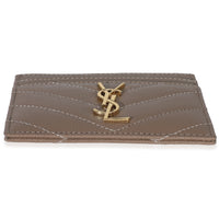 Saint Laurent Dark Taupe Grain De Poudre Matelasse Cassandre Card Case Wallet stamp