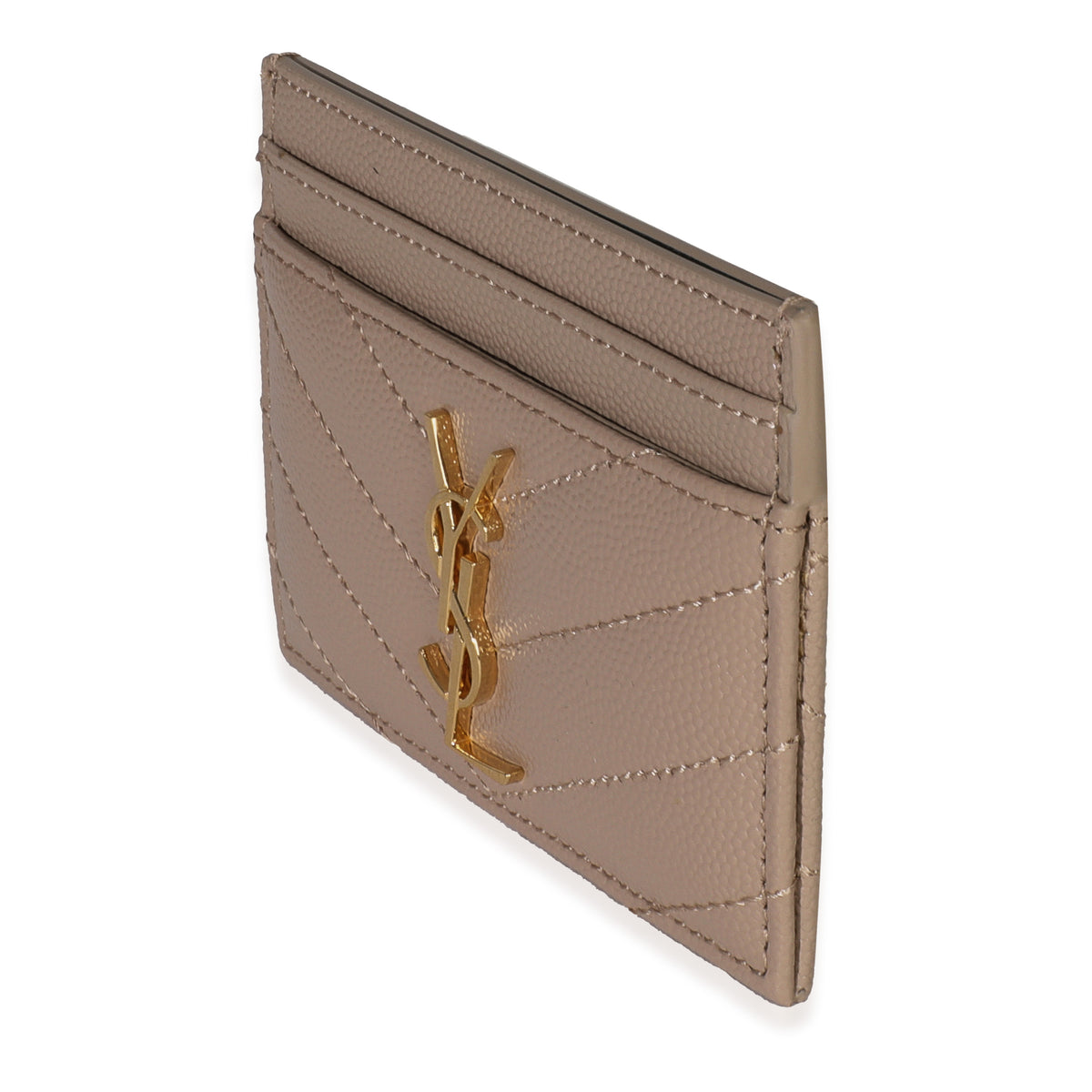 Saint Laurent Dark Taupe Grain De Poudre Matelasse Cassandre Card Case Wallet sv