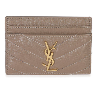Saint Laurent Dark Taupe Grain De Poudre Matelasse Cassandre Card Case Wallet fv