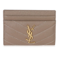 Saint Laurent Dark Taupe Grain De Poudre Matelasse Cassandre Card Case Wallet fv