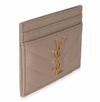 Saint Laurent Dark Taupe Grain De Poudre Matelasse Cassandre Card Case Wallet pv