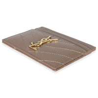 Saint Laurent Dark Beige Grain De Poudre Matelasse Cassandre Card Case Wallet box