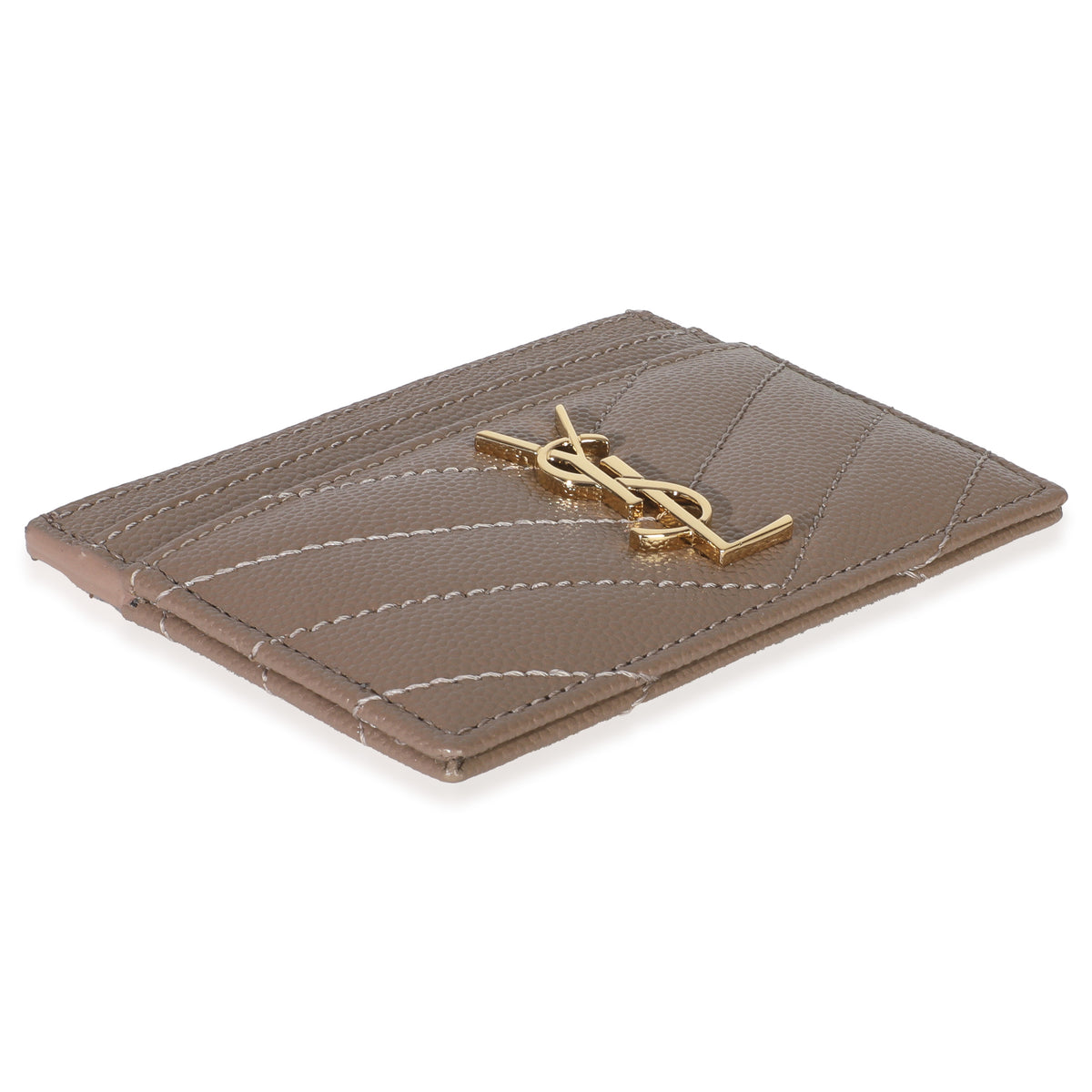 Saint Laurent Dark Beige Grain De Poudre Matelasse Cassandre Card Case Wallet clasp